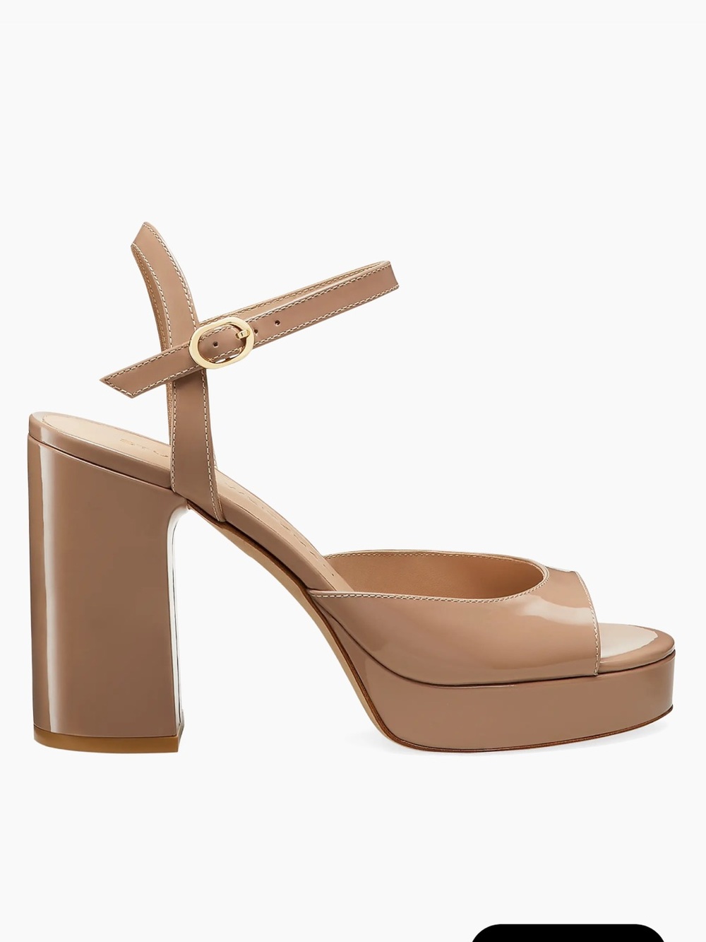 Stuart Weitzman Nude Patent Platform Block Heel Sandal